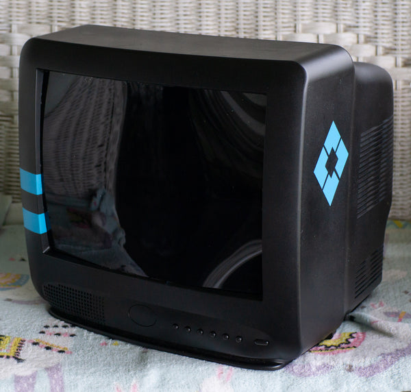 tv head black with blue design